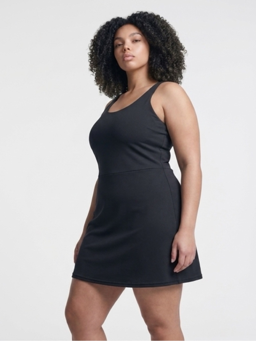 ELLE Black Scoop Neck A-Line ATHLETIC Dress BUILT IN BRA & SHORTS with POCKETS